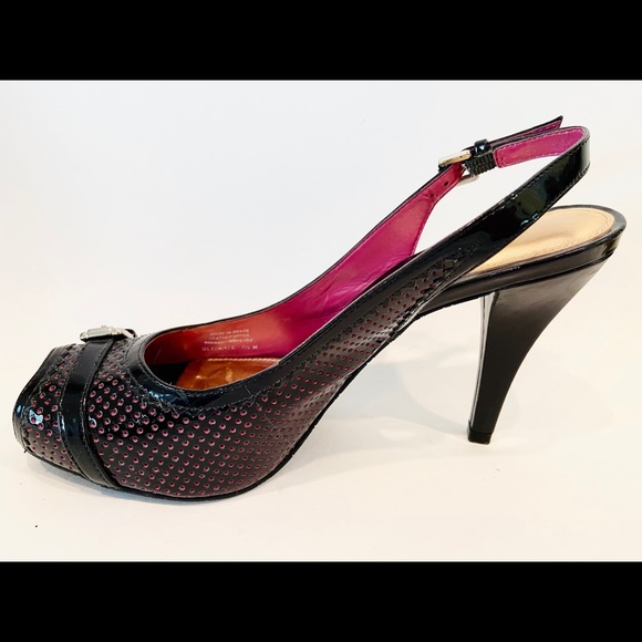 Antonio Melani Slingback Black/Pink Leather Heels - Picture 8 of 11